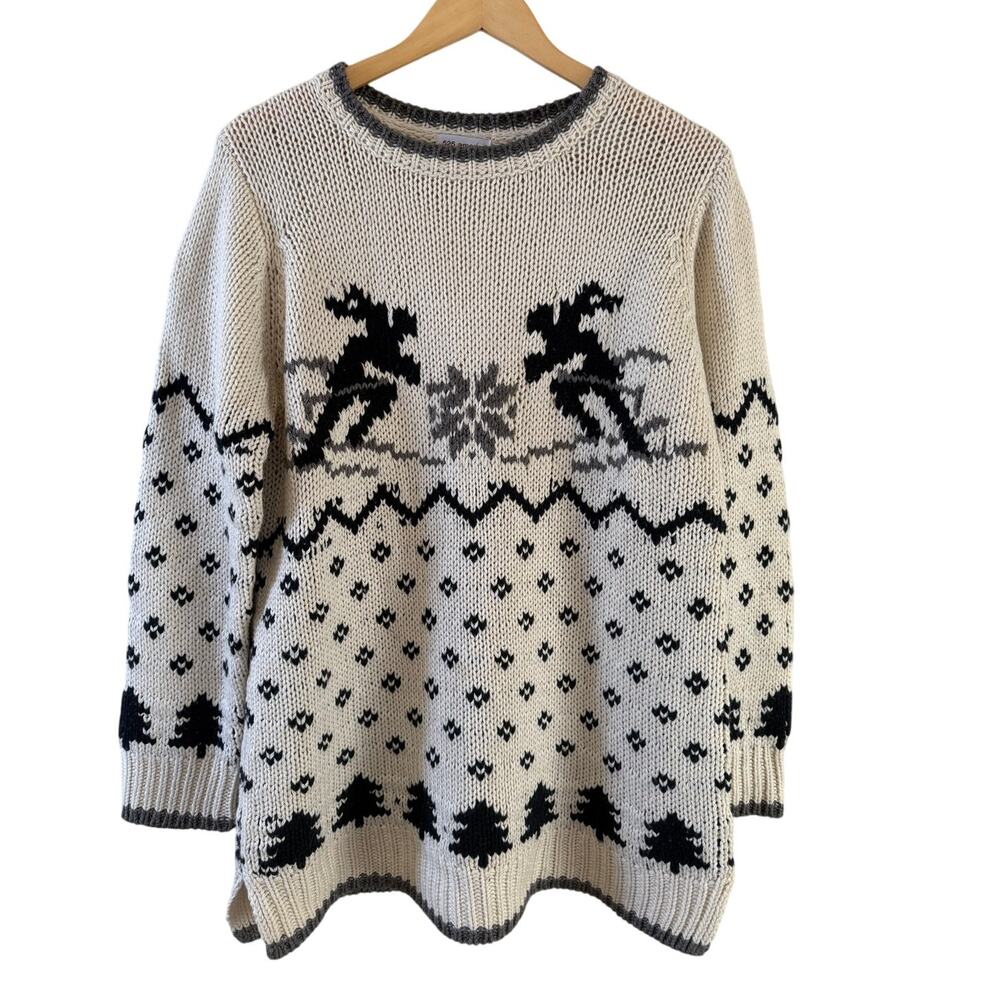 525 America Fair Isle Skier Crewneck Sweater Cream Navy Blue L